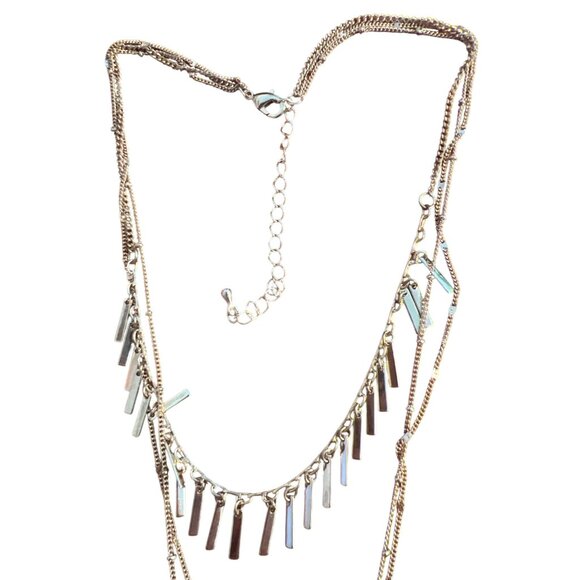 Gold Tone Layered Tassel Chain Y Necklace Multi Strand Fringe Lariat Adj 18" - Picture 4 of 4